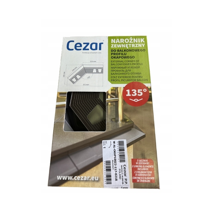 CEZAR narożnik balkonowy 135° + 2 łączniki brązowy