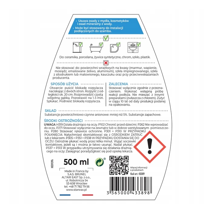 STARWAX KABINA PRYSZNICOWA 500ml PŁYN DO MYCIA 500ML 43389