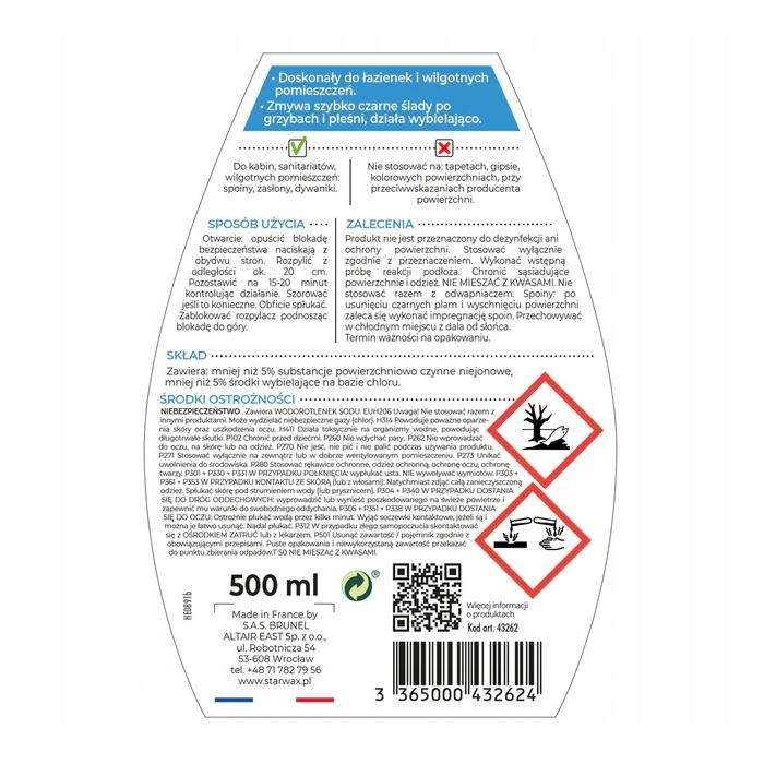 STARWAX PLEŚNIOBÓJCZY I BAKTERIOBÓJCZY fugi 500ML 43262