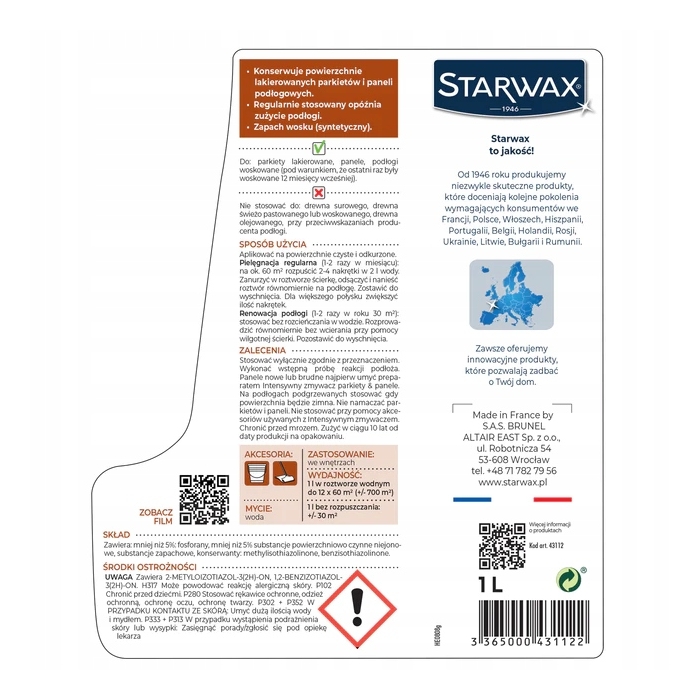 STARWAX Pielęgnacja i nabłyszczanie parkiety 1L 43112
