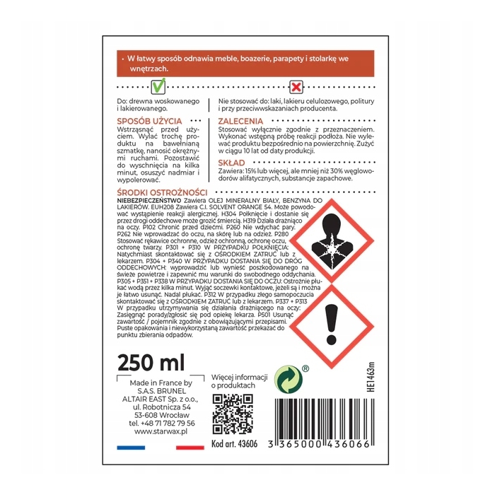 StarWax Odnawiacz do mebli drewna Drewno ciemne 250ml 43606