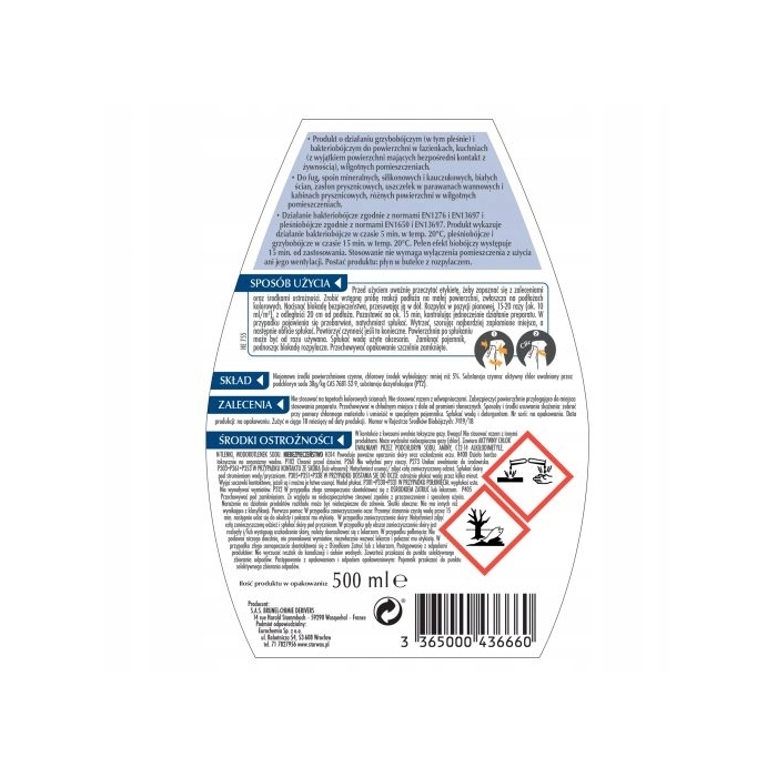 STARWAX ŚRODEK NA PLEŚŃ PŁYN DO PLEŚNI GRZYBA DO FUG 400ML 43666