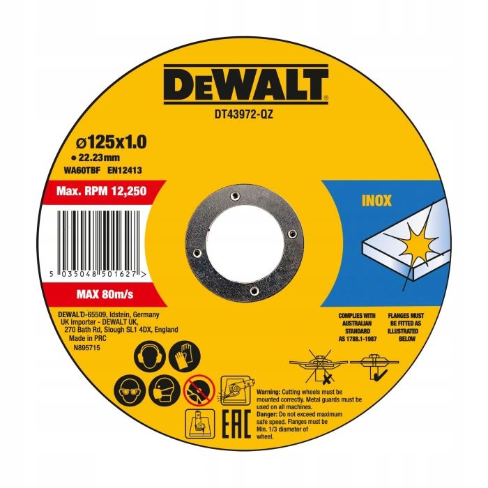 Tarcza ściernica do cięcia metalu INOX Dewalt 125 x 1mm FAST CUT