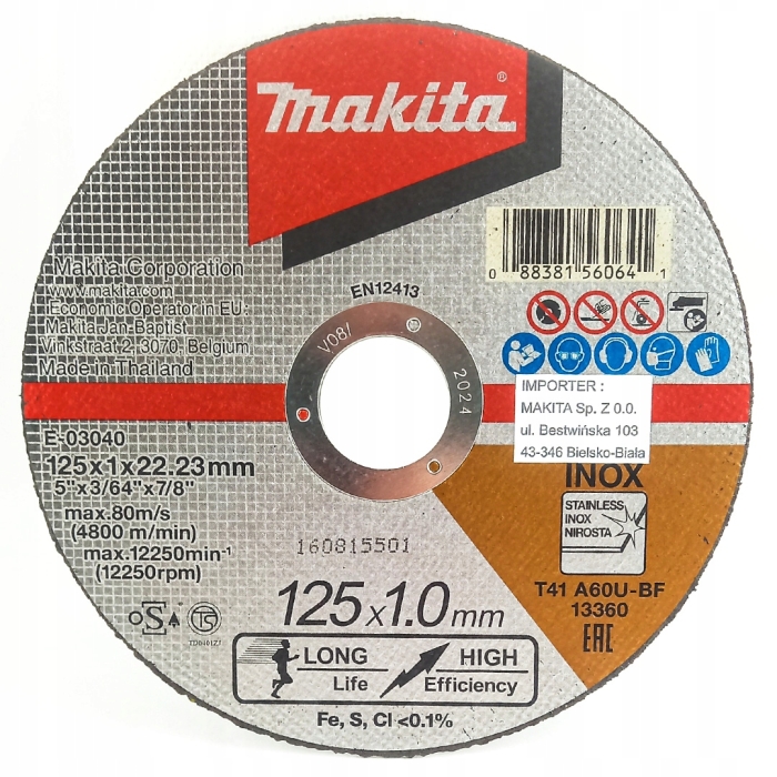 MAKITA TARCZA TNĄCA DO STALI E-03040 125x1x22,2 mm