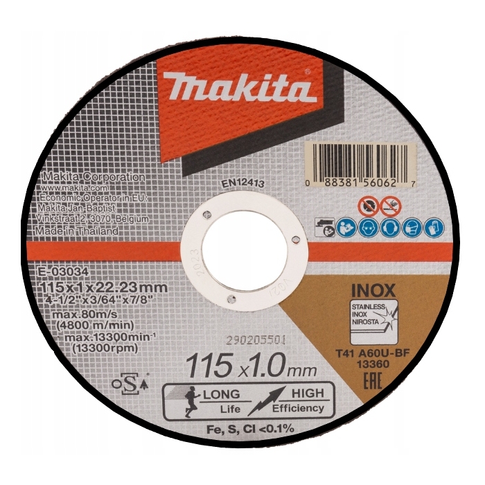 Tarcza tnąca do metalu i stali Makita INOX 115x1,0x22,2mm E-03034